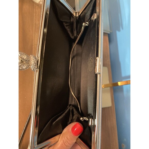 Vintage Silver Clutch Handbag Women Metallic Foil Purse - Picture 7 of 9